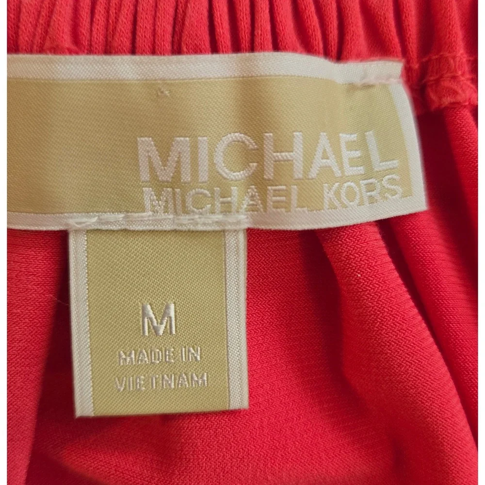 Michael Kors Bright Pink Coral‎ Ruffle Neck Keyhole Sleeveless Top Size Medium